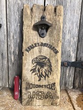 Hand Made Sun-Burned Harley Davidson sign/bottle opener (#2) Driftwood Beer
