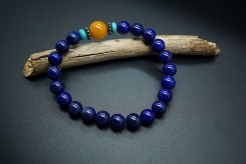 Genuine Lapis Lazuli Lazuli Beaded Bracelet Round Lapis Bracelet High Quality - Picture 2 of 10