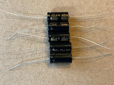 5pc Electrolytic Capacitor Axial 2000hr +105  RoHS 33uF 160V φ10x20mm Supertech