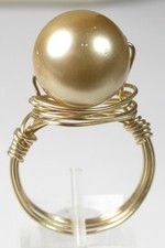 Wire Wrapped Shell Pearl Bead Ring Handcrafted Size 7 1/4