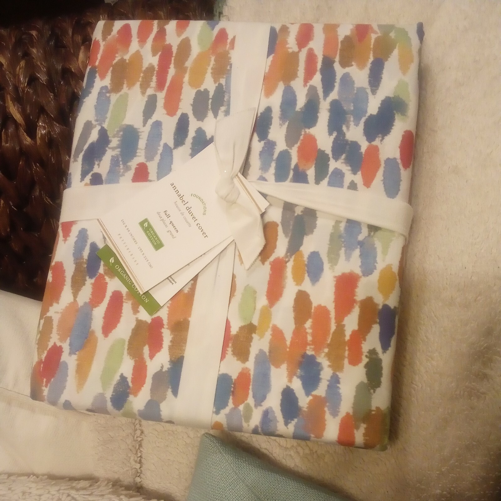 NEW Pottery Barn Annabel Watercolor Dot Organic Percale Full Queen