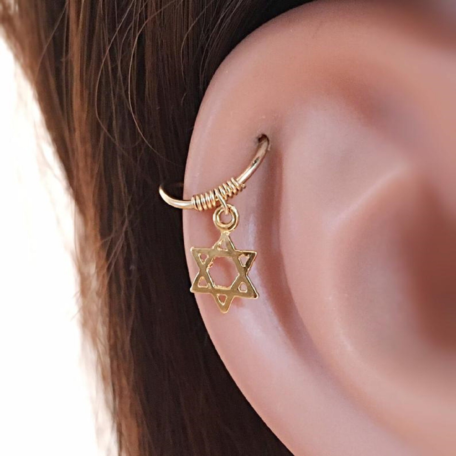 Star David Judaica Cartilage Earring Magen David Helix Piercing Ring