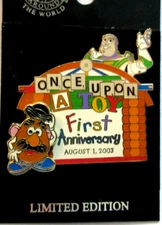 DISNEY ONCE UPON A TOY FIRST ANNIVERSARY 2003 BUZZ AND MR POTATO PIN- LE OF 1000