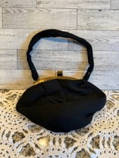 Vintage Black Handbag w/Gold Clasp and Short Handle Purse Evening Bag