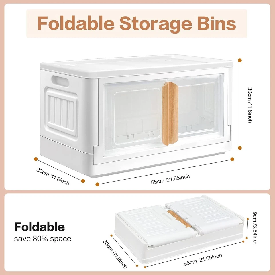 Collapsible Storage Bins with Lids 8.4Gal Stackable Fold Storage Box with Wheels - Image 2 of 3