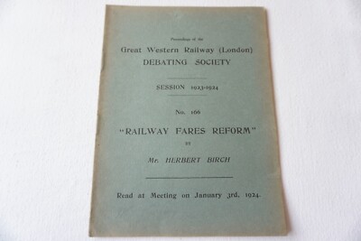 1923 GWR Vortrag & Debatte Eisenbahnverein Eisenbahntarifreform