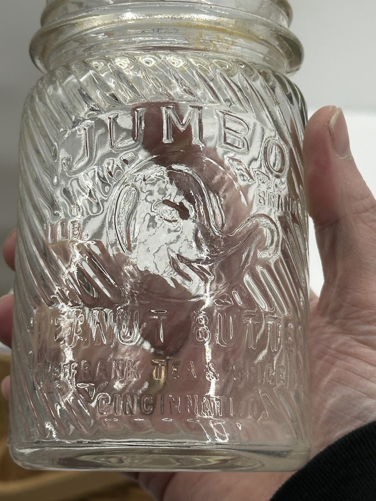 VTG Jumbo Peanut butter 1 Lb  6” Tall Frank Tea Co “Good Enuf For Me” CHIP