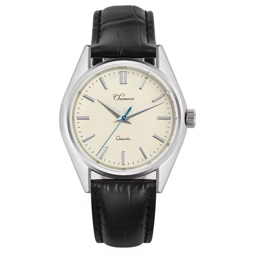 Chameri Men Dress Watch VH31 Quartz Sapphire 40mm Stainless Steel Leather Strap