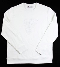 Fila Womens Pullover Logo Sweatshirt M Long Sleeve Crew Neck French Terry White