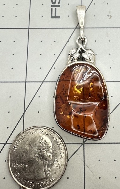 Big NOS Sterling Silver Natural Baltic Amber Handcrafted Organic Pendant