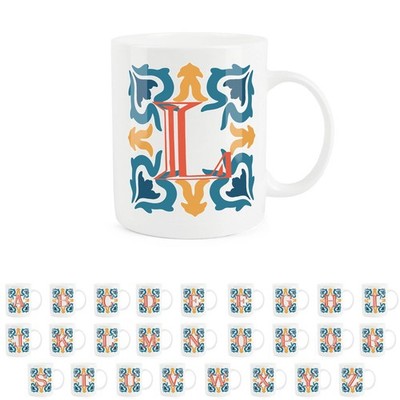 Marokkanische Fliese Buchstabe L Tasse - Orange & Blau Bone China Geschenk Becher