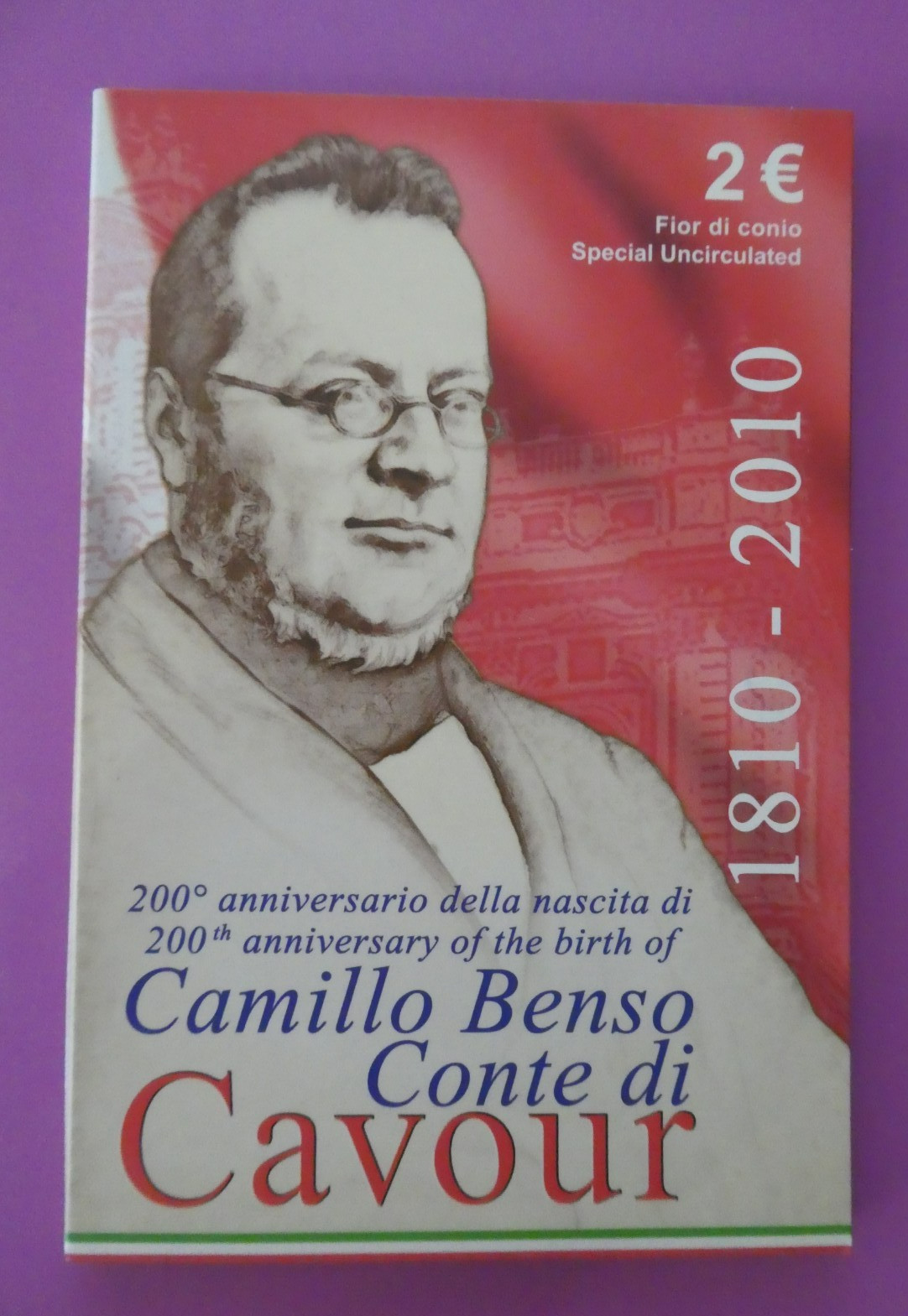 Italie, 2 euros, 2010, Camillo Cavour, dépliant