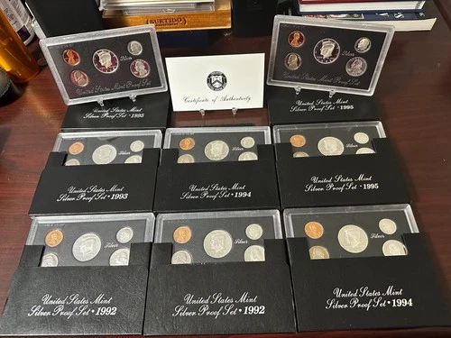 1992 - 1995 (8) United States Silver Proof Set Lot Great Shape!!
