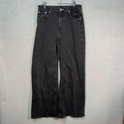 Weekday Womens Size 28 Ace Turned Black Wide-Leg Jeans Cotton Blend High Waist