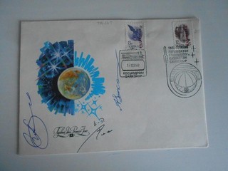 Sojus TM 14 Startbeleg original Crewsigniert Space