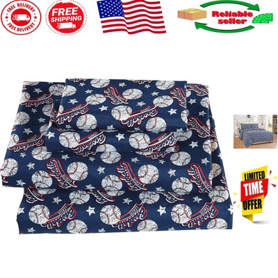 Deluxe Vintage Baseball Queen Bedding Set - Breathable Linen & Animal Print