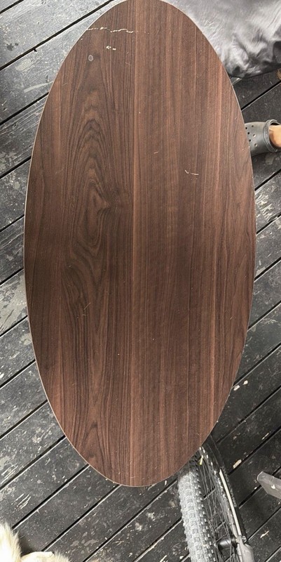 Oval Brown Wood Grain Coffee Table, Wood Top with Metal Legs