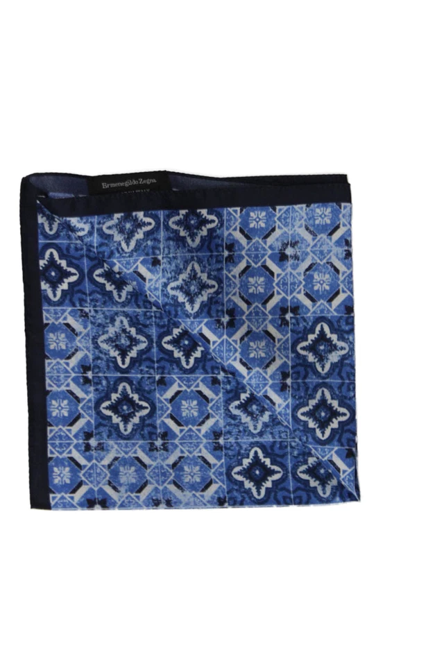 Ermenegildo Zegna Mens Silk Geometric Print Pocket Square Blue Size 12X12" - Image 2 of 4