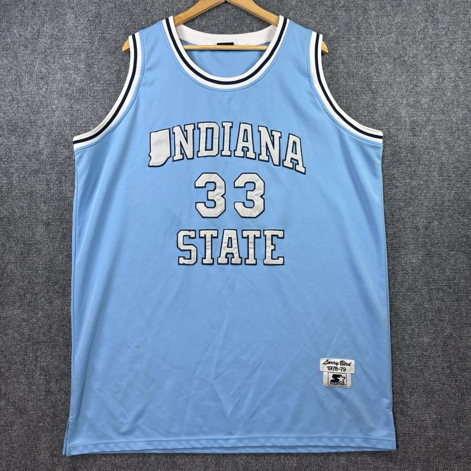 Винтажная мужская футболка STARTER INDIANA STATE Larry Bird 2XL синяя баскетбольная Sycamores - Изображение 2 из 4