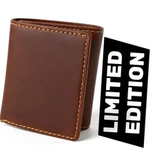 RFID Blocking Brown Vintage Leather Men's Trifold Center Flap Wallet
