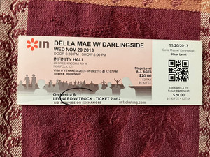 Della Mae Live Concert Music Ticket Stub Infinity Hall Norfolk, CT Nov 20 2013