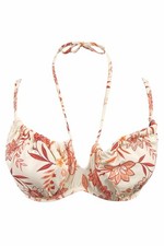Tropical Bikini Top M Floral Underwire Halter Tie Back NWT Cream Rust Romantic