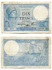 10 Francs Frankreich / France 2.1.1941 "Minerva"  Erhaltung III-, P. 84