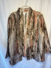 Chico's 2 Linen Blend Open Front Blouse Jacket Semi- Sheer Multi Abstract Print
