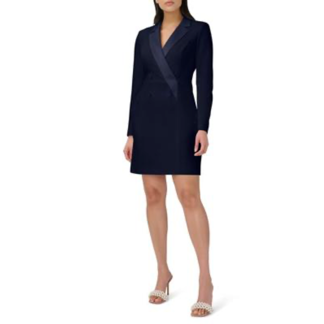 chinese dress ladies Adrianna Papell Crepe Tuxedo Sheath Dress, Black, 4 at Amazon Women's  Clothing store main image 0