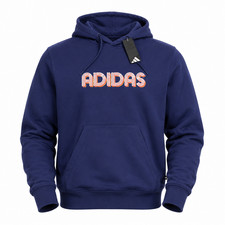Image of Adidas 3D Retro 70s Striped Logo Hoodie Mens XL Blue Spell Out Disco Groovy NWT