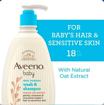 Aveeno Baby Daily Moisture Bath Body Wash & Shampoo Liquid Soap Oat Extract 18oz