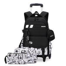 3 PCS Boys Rolling Backpack Set Wheels Trolley Roller School Bag Teens Kids