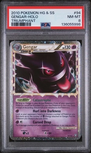 2010 POKEMON HEARTGOLD & SOULSILVER TRIUMPHANT #94 GENGAR-HOLO PSA 8