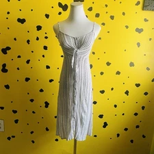 Pink + Sophie Striped Tie Front Midi Dress Size M Button Front Cottagecore