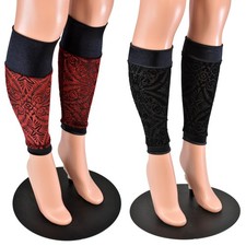 Red Black Burnout Velvet Satin Leg Warmers sheer brocade XS S M L XL 2X 3X goth