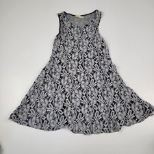 Vtg Y2k Free People Lace Skater Dress XS Sheer Gray Black Sleeveless Fit Flare
