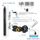 360 Invisible Selfie Stick With Handlebar Mount For Motorcycle & Bike