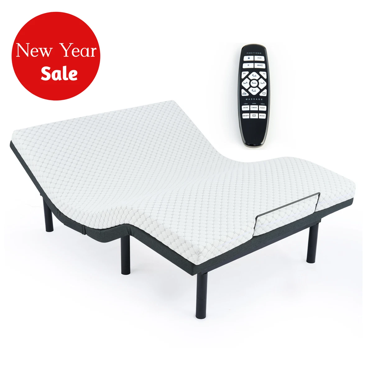 Adjustable King Size Bed Frame with Remote Massage Incline USB