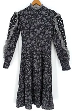 NWT Isabel Marant Etoile Black White Floral Dress Ruffles  Zip Long Sleeve Sz 36