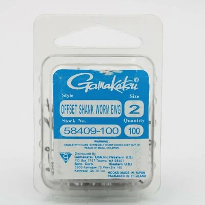 Gamakatsu Offset Shank Worm EWG Fishing Hooks 58409 100 Pack Size 2