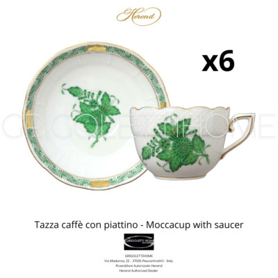 Herend - Apponyi Green - Set of 6 Coffee Cups with Saucer - Dealer