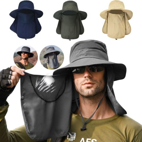 Outdoor Sun UV Protection Fishing Cap Neck Face Flap Wide Brim Hat Cover Summer - Picture 1 of 15