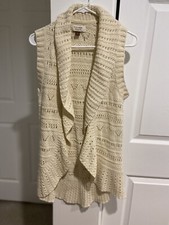 Sonoma Open Front Knitted Sweater Vest Cream Size M Minimal Textured Boho