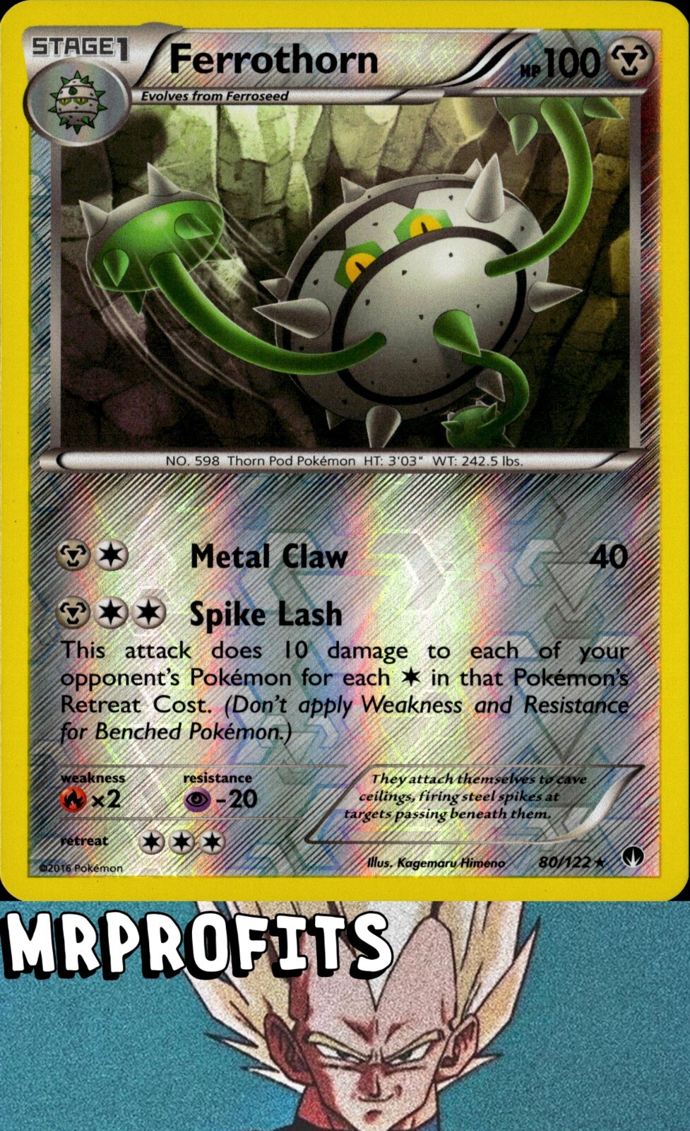 Reverse Holo Ferrothorn 80/122 Rare XY - BREAKpoint Pokemon TCG - LP/NM ✅