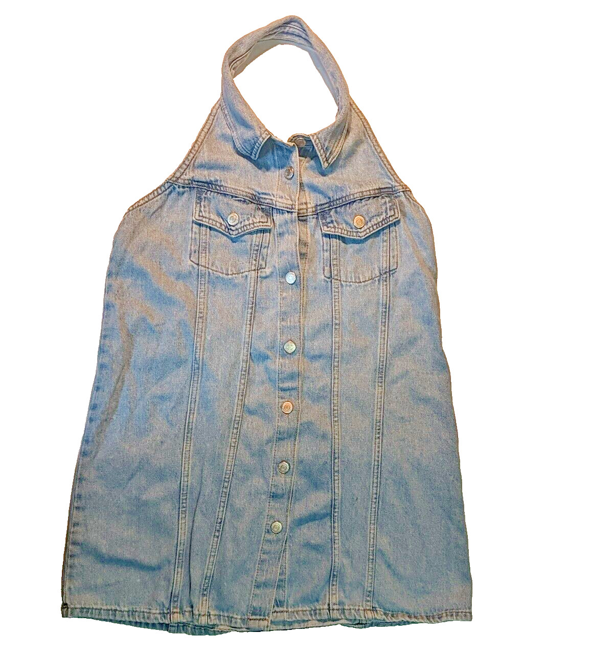 Zara TRF Plus Size 2XL Blue Denim Halter Mini Dress for Summer image 3