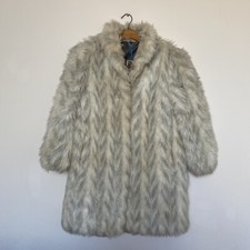 Luxury 1940 Style Ladies White Grey Faux Fur Coat Astraka Sz 14 Vintage Uk