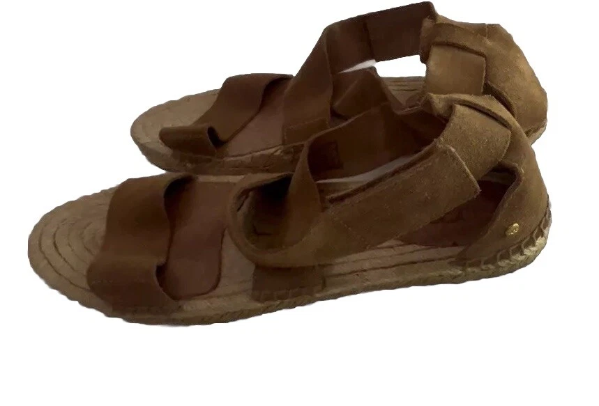 Sandali espadrillas UGG Mila taglia 7 marroni pelle scamosciata ballerine cinturino largo punta aperta