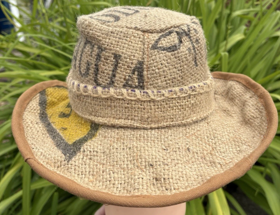 Cowboy Hat Burlap Coffee Sack size 7 1/4 or M handmade  upcycled NICARAGUA - Image 4 of 4