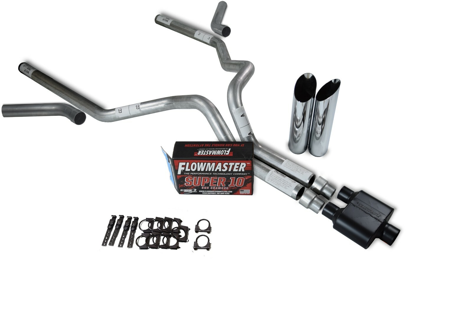 Exhaust System For 1999-2014 Chevy Silverado 5.3L — Mandrel Bent Pipes With Flowmaster Super 44 Muffler 12 thumbnail image