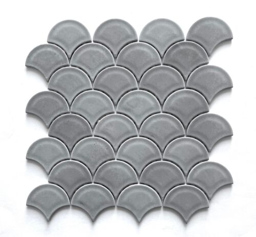 Gray Glossy Fishscale Porcelain Mosaic Tile Wall and Floor Kitchen Backsplash - Picture 1 of 4